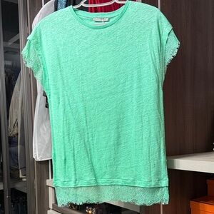 Zara Mint Green Short Sleeve Top with Lace Trim